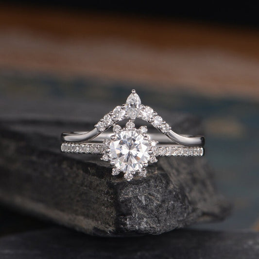 3.20 Ct Round Cut White Topaz 925 Sterling Silver Engagement Wedding Bridal Ring Set