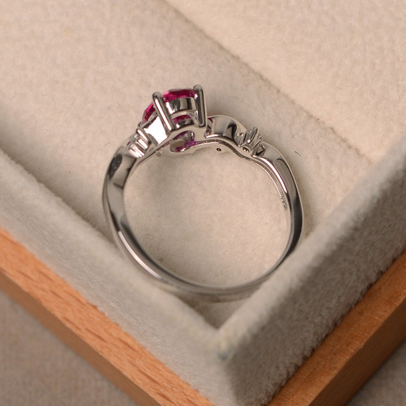 1.75 Ct Oval Cut Pink Ruby 925 Sterling Silver Solitaire Wave Shank Anniversary Gift Ring