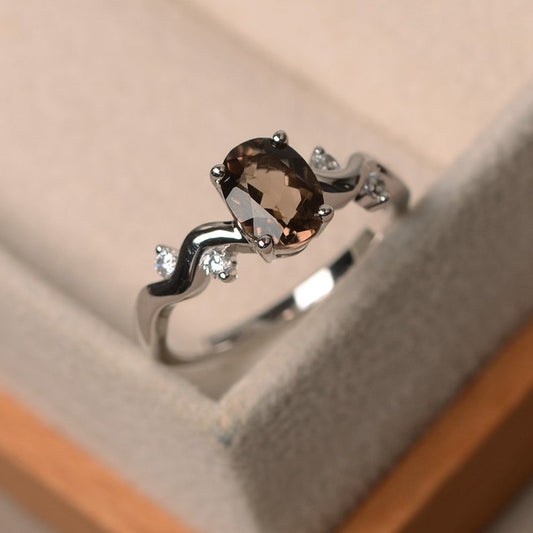 1.50 CT Oval Cut Smoky Quartz 925 Sterling Silver Wave Shank Gorgeous Engagement Ring - atjewels.in