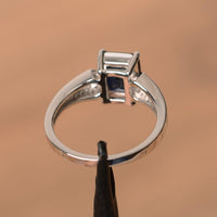 2.25 Ct Emerald Cut Blue Sapphire 925 Sterling Silver Solitaire W/Accents Engagement Ring