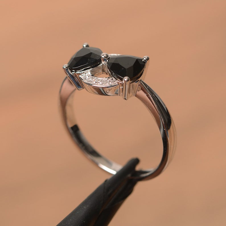 1.75 Ct Trillion Cut Black Diamond 925 Sterling Silver Unique Bow Style Promise Gift Ring