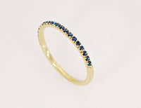 0.25 CT Blue Sapphire Diamond Yellow Gold Over On 925 Sterling Silver Half Eternity Wedding Band Ring