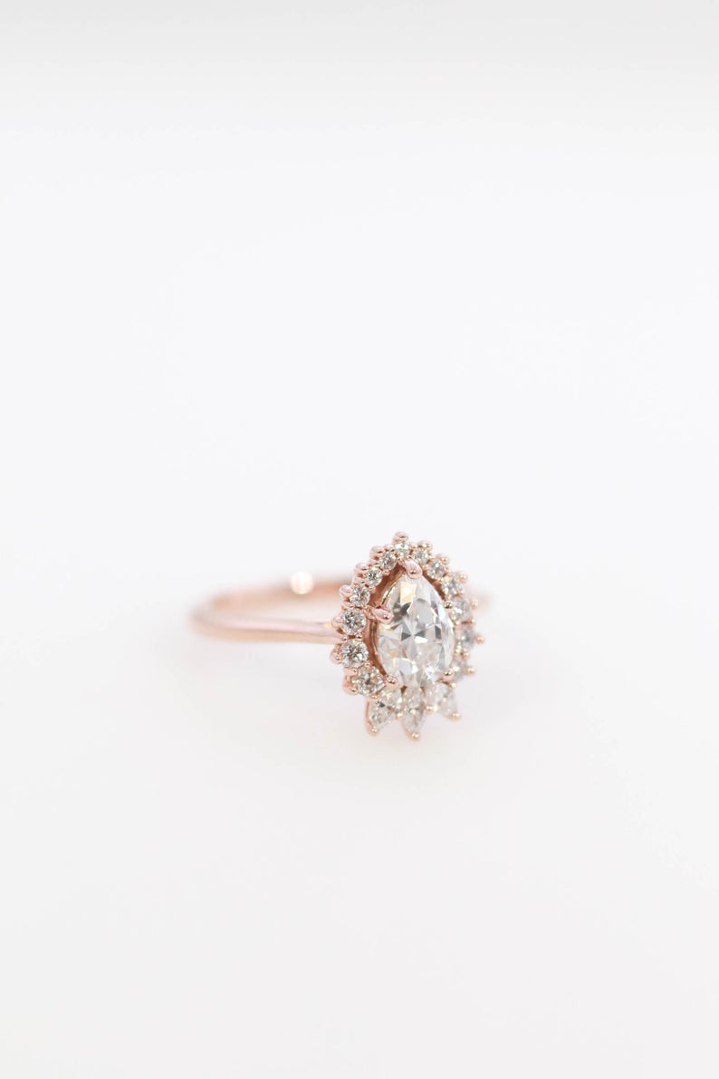 1 CT Pear Cut Diamond 925 Sterling Silver Halo Engagement Ring