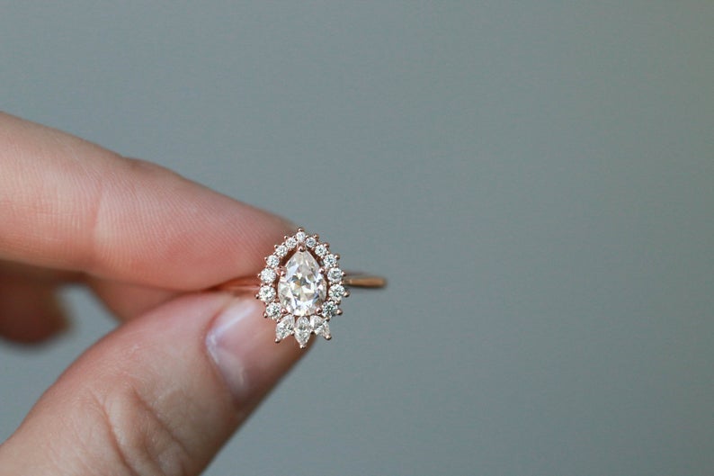 1 CT Pear Cut Diamond 925 Sterling Silver Halo Engagement Ring