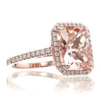 3 CT Cushion Cut Morganite Diamond 925 Sterling Silver Halo Engagement Ring