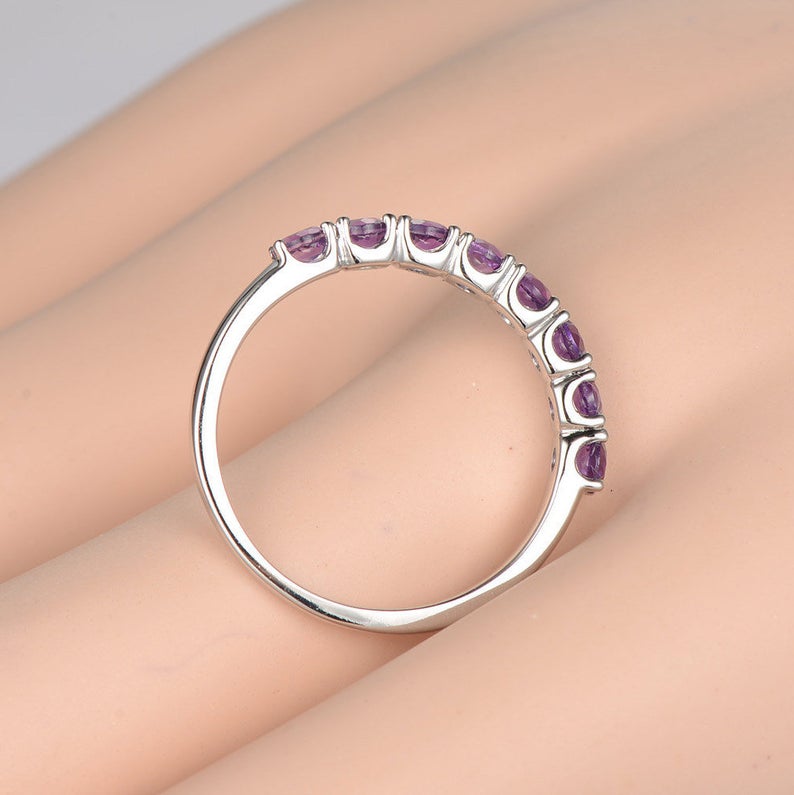 1 CT Round Cut Amethyst Diamond 925 Sterling Silver Half Eternity Wedding Band Ring