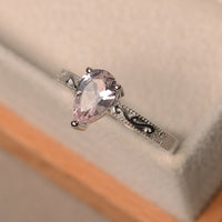 1.00 Ct Pear Cut Pink Morganite 925 Sterling Silver Solitaire Engagement Ring For Her