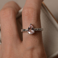 1.00 Ct Pear Cut Pink Morganite 925 Sterling Silver Solitaire Engagement Ring For Her