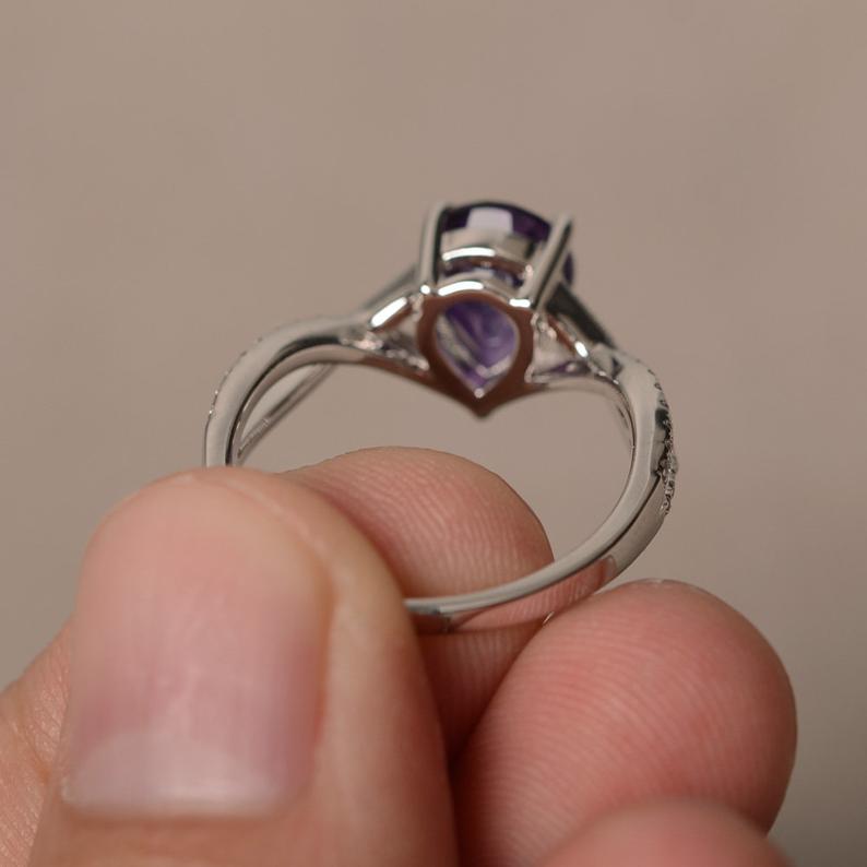 1.75 Ct Pear Cut Purple Amethyst Infinity Band Promise Ring In 925 Sterling Silver