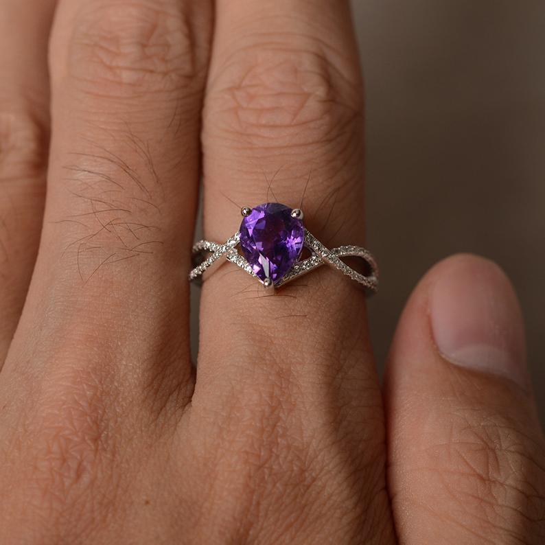 1.75 Ct Pear Cut Purple Amethyst Infinity Band Promise Ring In 925 Sterling Silver