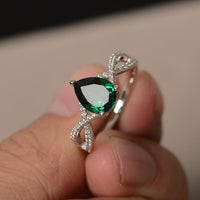 2.10 Ct Pear Cut Green Emerald Solitaire Infinity Engagement Ring In 925 Sterling Silver