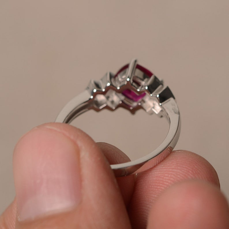 1.75 Ct Cushion Cut Red Ruby Solitaire W/Accents Unique Ring In 925 Sterling Silver