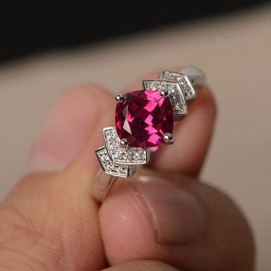 1.75 Ct Cushion Cut Red Ruby Solitaire W/Accents Unique Ring In 925 Sterling Silver