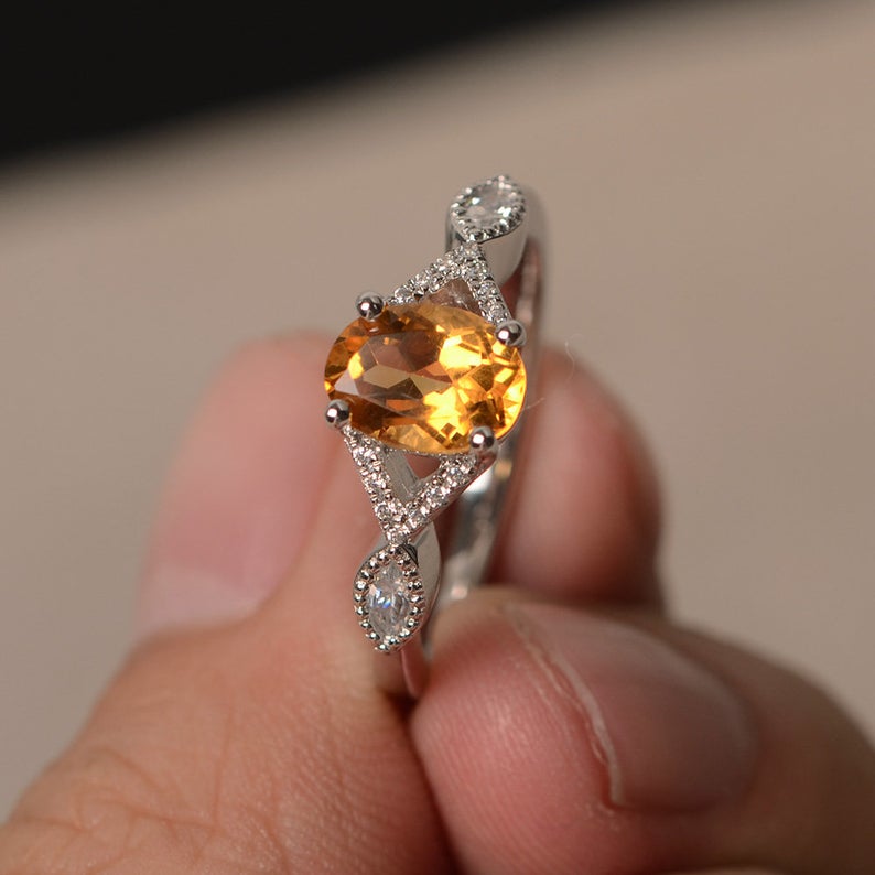 1.50 Ct Oval Cut Yellow Citrine 925 Sterling Silver Infinity Engagement Ring