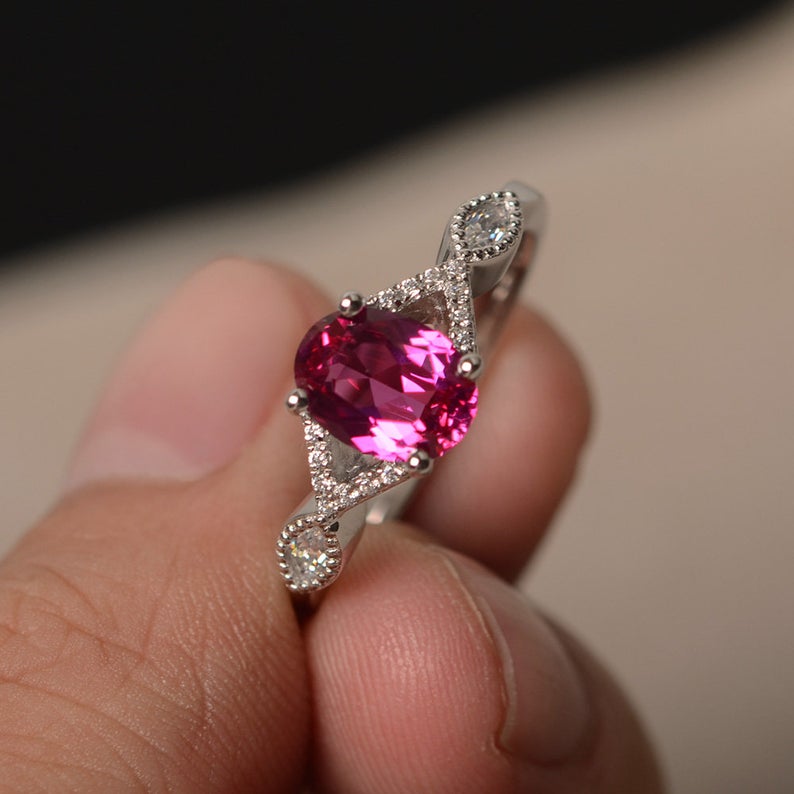 1.20 Ct Oval Cut Pink Ruby 925 Sterling Silver Gorgeous Infinity Engagement ring