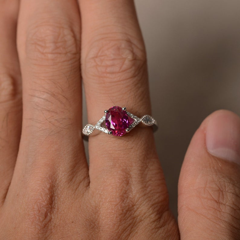 1.20 Ct Oval Cut Pink Ruby 925 Sterling Silver Gorgeous Infinity Engagement ring