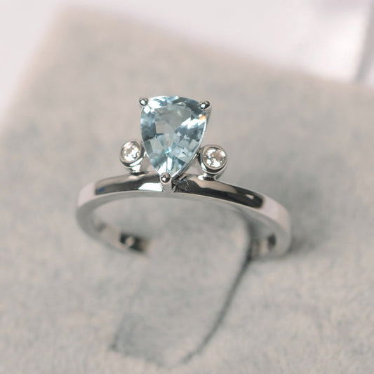 1.50 Ct Trillion Cut Aquamarine & Round CZ Three-Stone Promise Ring In 925 Sterling Silver