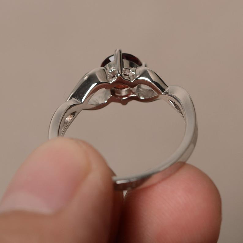 1 Ct Round Cut Red Garnet Infinity Engagement Ring In 925 Sterling Silver