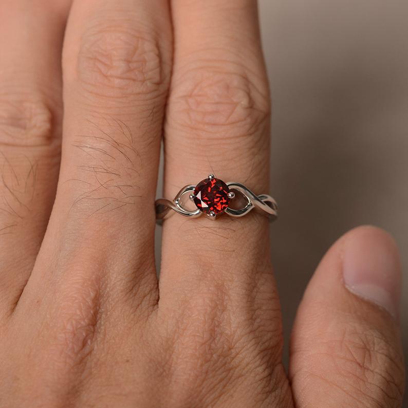 1 Ct Round Cut Red Garnet Infinity Engagement Ring In 925 Sterling Silver