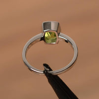 1.00 Ct Cushion Cut Peridot Bezel Set August Birthstone Ring In 925 Sterling Silver