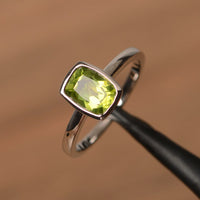 1.00 Ct Cushion Cut Peridot Bezel Set August Birthstone Ring In 925 Sterling Silver