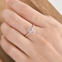 1 CT Oval Cut Morganite Diamond Rose Gold Over On 925 Sterling Silver Women Halo Promise Ring