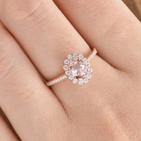 1 CT Oval Cut Morganite Diamond Rose Gold Over On 925 Sterling Silver Women Halo Promise Ring