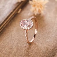 1 CT Oval Cut Morganite Diamond Rose Gold Over On 925 Sterling Silver Women Halo Promise Ring