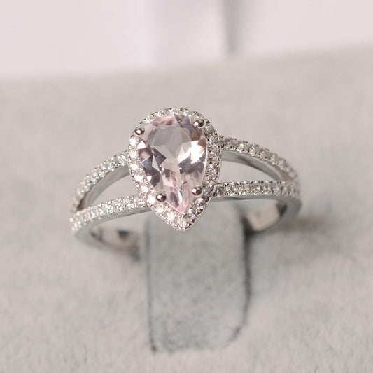 2.50 Ct Pear Cut Pink Morganite 925 Sterling Silver Split Shank Halo Engagement Ring