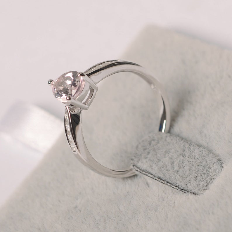 1.20 Ct Pear Cut Pink Morganite 925 Sterling Silver Solitaire W/Accents Engagement Ring