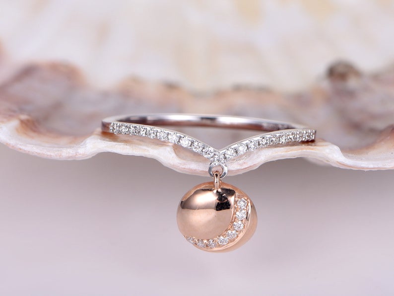 1.50 Ct Round Cut Diamond Half Eternity Two-Tone 925 Sterling Silver Dangle Pendant Ring