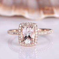 1 CT Oval Cut Morganite Diamond 925 Sterling Silver Halo Engagement Ring