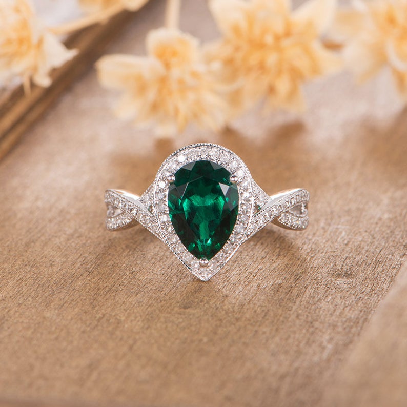 1 CT Pear Cut Green Emerald Diamond 925 Sterling Silver Infinity Band Bridal Women Ring