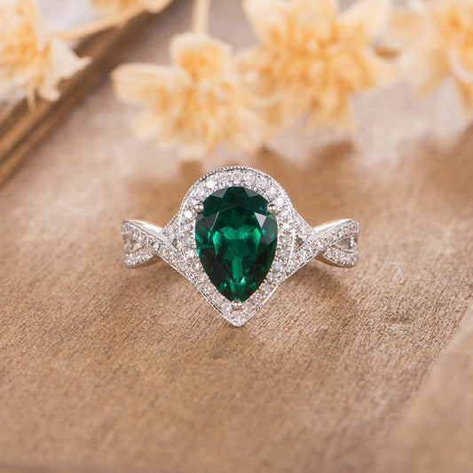 1 CT Pear Cut Green Emerald Diamond 925 Sterling Silver Infinity Band Bridal Women Ring