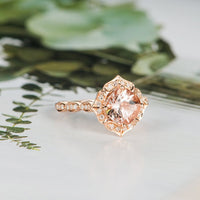 1 CT Cushion Cut Morganite Diamond Rose Gold Over On 925 Sterling Silver Floral Engagement Ring