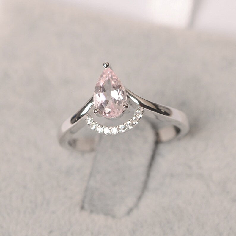 1.50 Ct Pear Cut Pink Morganite 925 Sterling Silver Pretty Crown Engagement Ring