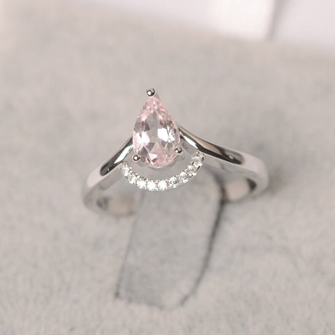 1.50 Ct Pear Cut Pink Morganite 925 Sterling Silver Pretty Crown Engagement Ring