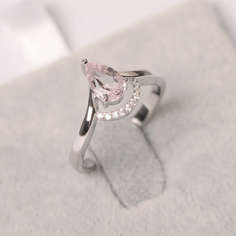 1.50 Ct Pear Cut Pink Morganite 925 Sterling Silver Pretty Crown Engagement Ring