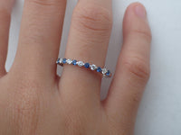 0.75 CT Round Cut Blue Sapphire Diamond 925 Sterling Silver Wedding Eternity Band Ring