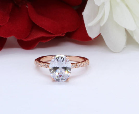 1 CT Oval Cut Diamond 925 Sterling Silver Solitaire With Accents Ring