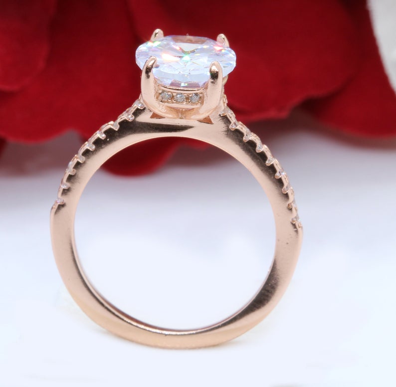 1 CT Oval Cut Diamond 925 Sterling Silver Solitaire With Accents Ring