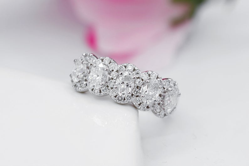 1 CT Oval Cut Diamond 925 Sterling Silver Half Eternity Wedding Band Ring