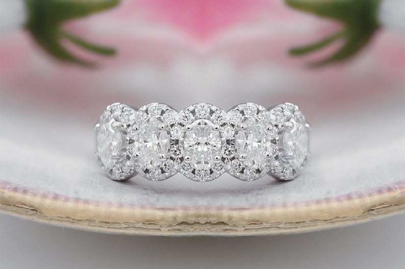 1 CT Oval Cut Diamond 925 Sterling Silver Half Eternity Wedding Band Ring