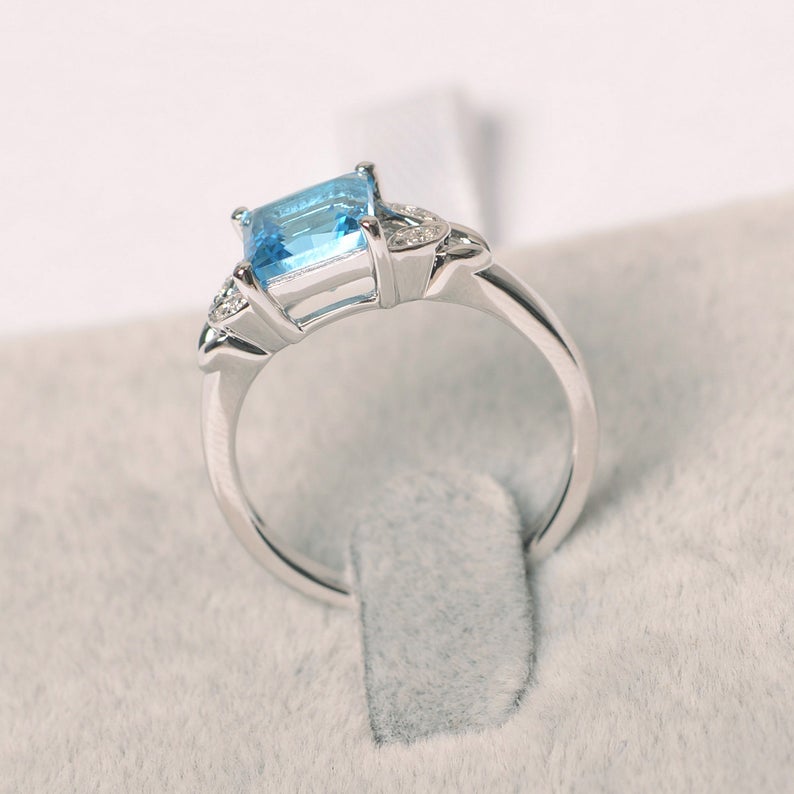 2.10 Ct Princess Cut Blue Topaz 925 Sterling Silver Solitaire W/Accents Engagement Ring