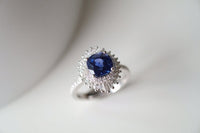 1 CT Cushion Cut Blue Sapphire Diamond 925 Sterling Silver Cluster Engagement Ring