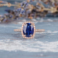 2.00 Ct Cushion Cut Blue Sapphire Rose Gold Over On 925 Sterling Silver Halo Engagement Ring