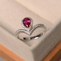 2.00 Ct Pear Cut Red Ruby 925 Sterling Silver Halo Engagement Wedding Band Ring