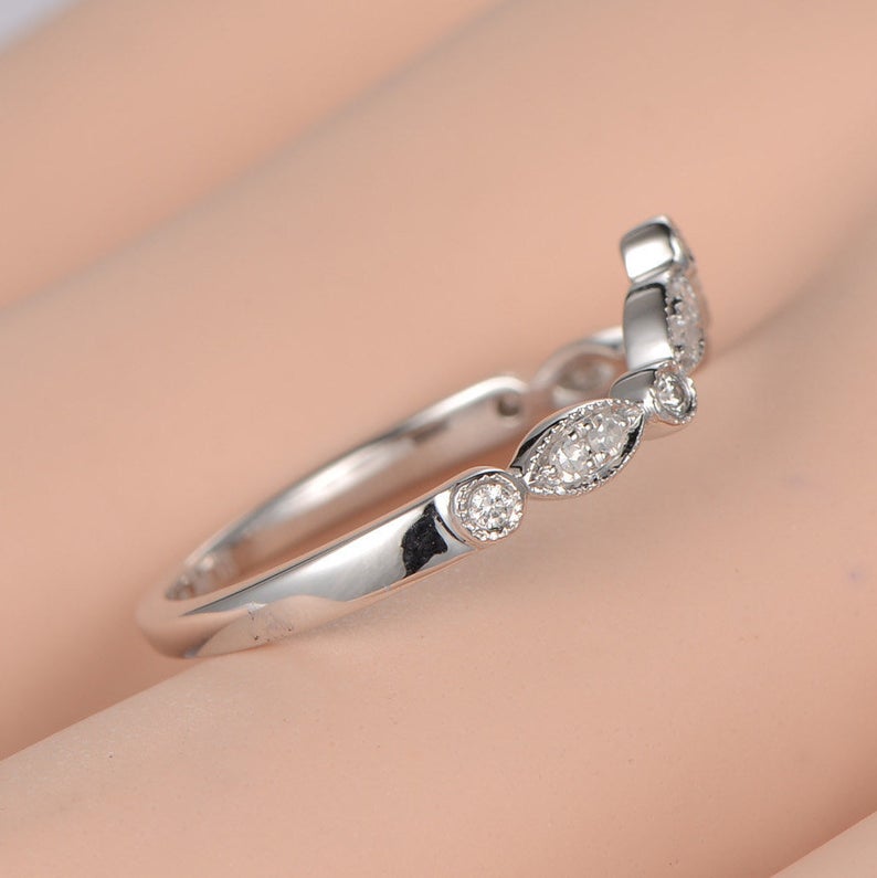 1.50 CT Round Cut White Diamond White Gold Over On 925 Sterling Silver Curved Half Eternity Engagement Ring