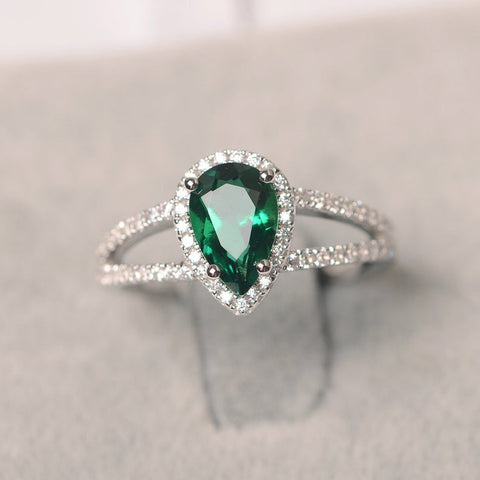 2 CT Pear Cut Emerald Diamond 925 Sterling Silver Halo Wedding Ring