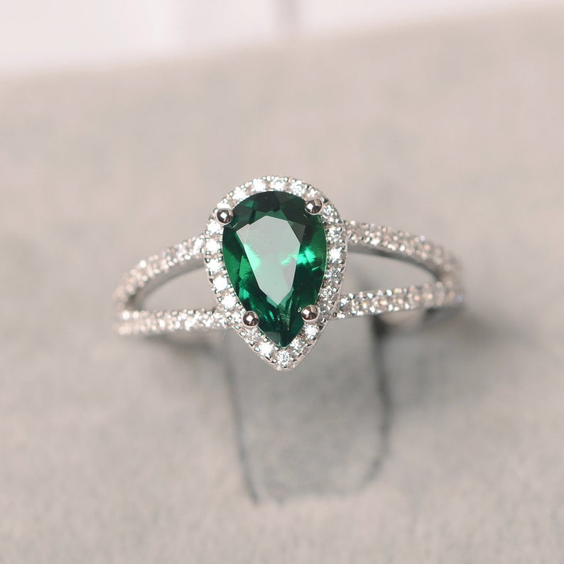 2 CT Pear Cut Emerald Diamond 925 Sterling Silver Halo Women Wedding Ring